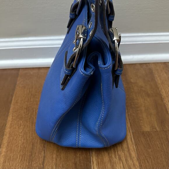 Tignanello Perfect 10 Handbag Purse Blue Pebbled Leather Double Handles - Picture 7 of 12